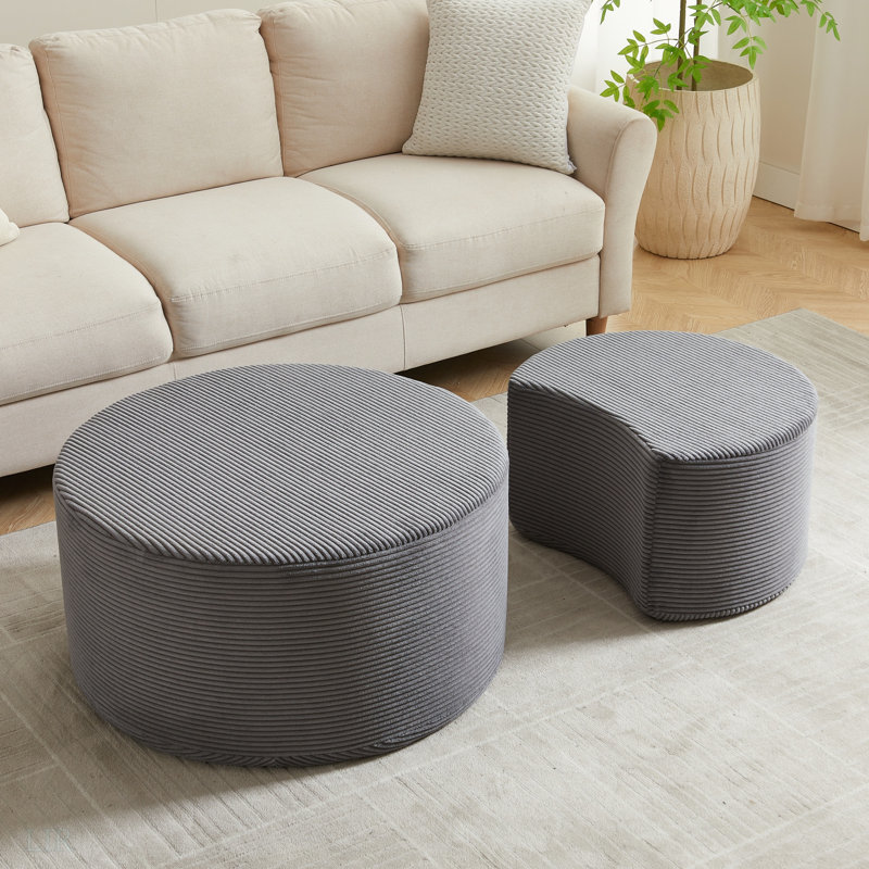 Ensemble de 2 tables basses emboîtables, 2 tables d'appoint rondes, Gris