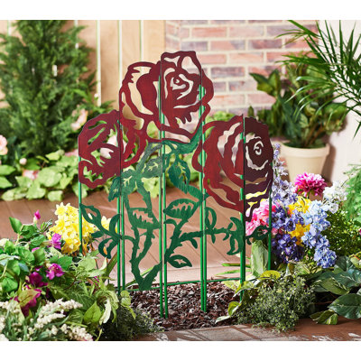 Metal 5 Panel Garden Stake, Rose