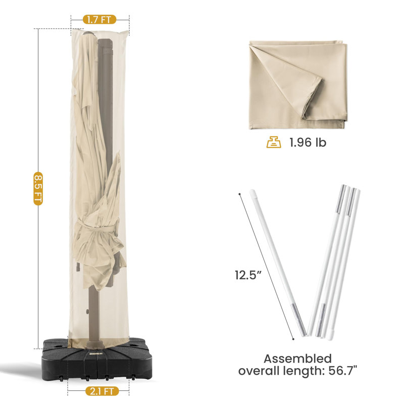 Waterproof UV-Resistant Patio Umbrella Cover, Fits Cantilever Styles, 1-Pack, (Beige), Beige