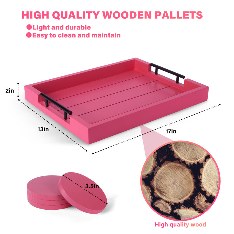 Adell Solid Wood Tray, Pink