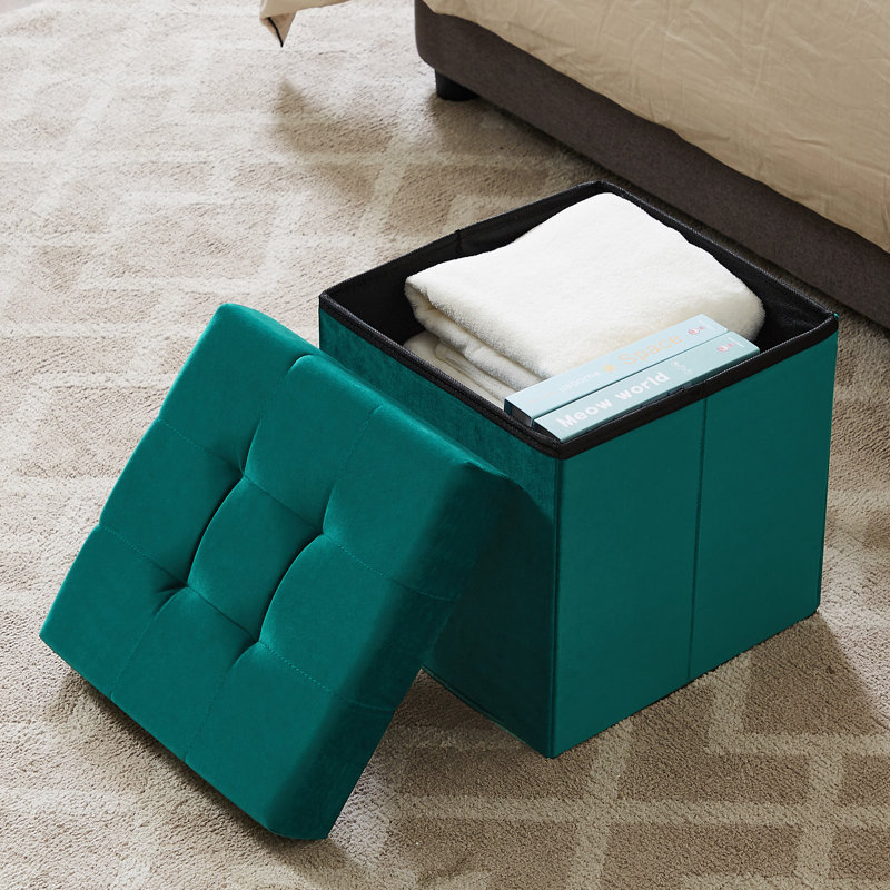 Repose-pieds capitonné avec rangement, Mélange de polyester vert