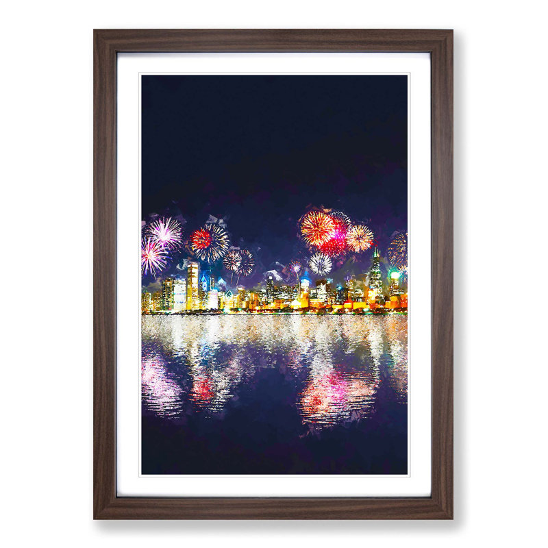Fireworks Above the Chicago in Abstract - Picture Frame Graphic Art Print, Walnut Framed, 48cm H x 36cm W x 2cm D