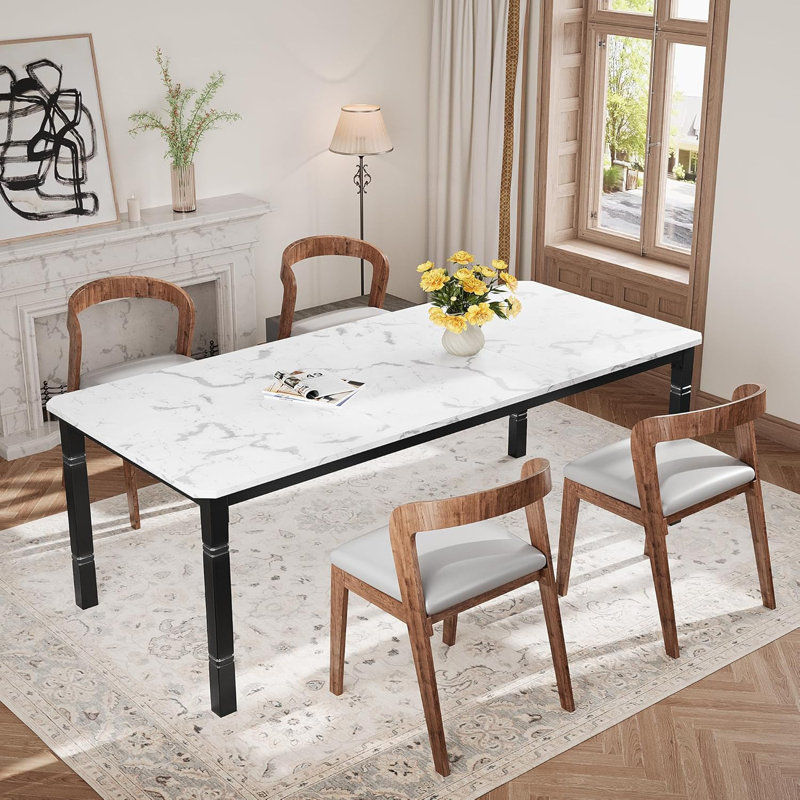 79" Industrial Farmhouse Dining Table for 6-8, Heavy Duty Metal Legs & Wood Top, Rustic Kitchen Table for Living/Dining Room