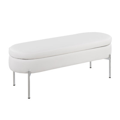 Chloe Contemporary/Glam Bench In Chrome Metal And White Faux Leather