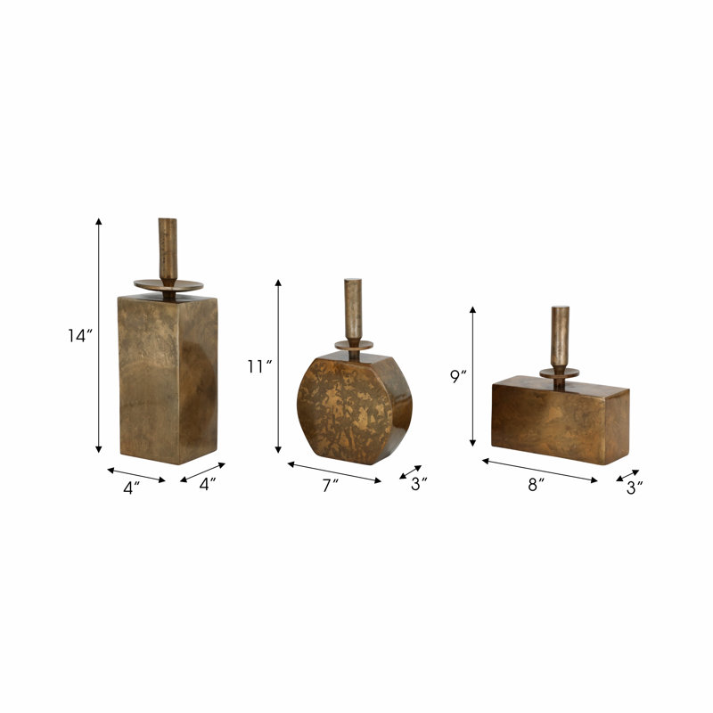 Modern Aluminum Metal Vases with Geometric Sculptural Design for Casual Home Decor, Contemporary Accent Decorative Objects - Set of 3