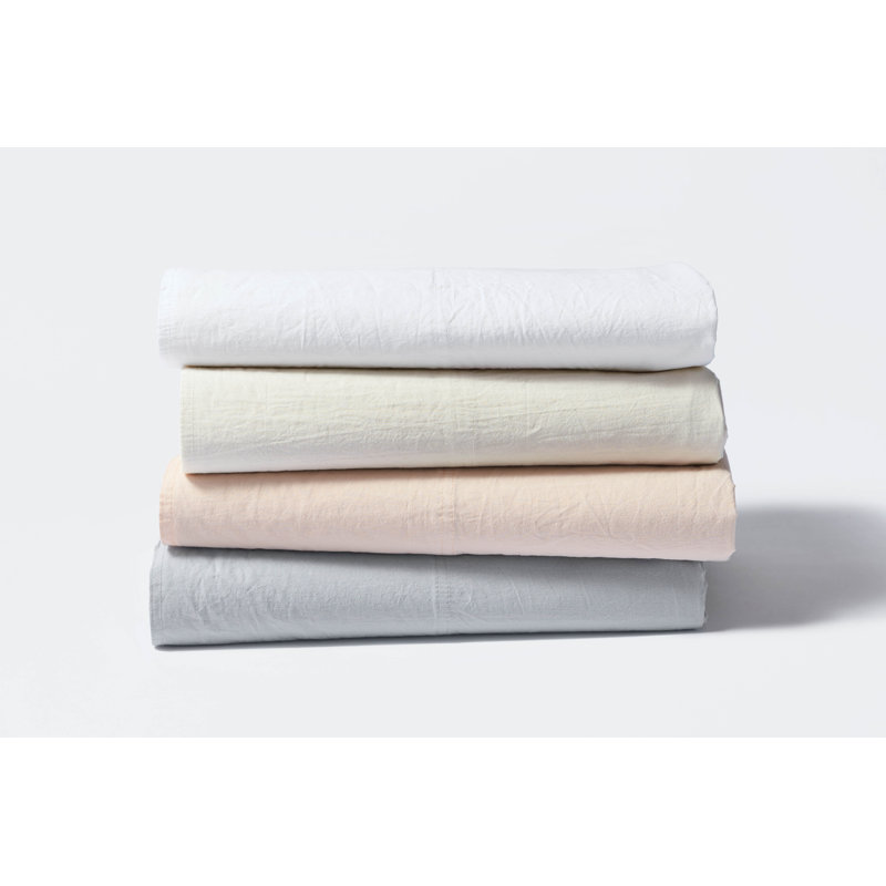 Organic Crinkled Percale Sheet Set, Full Sheet Set with 2 Pillowcases, Undyed
