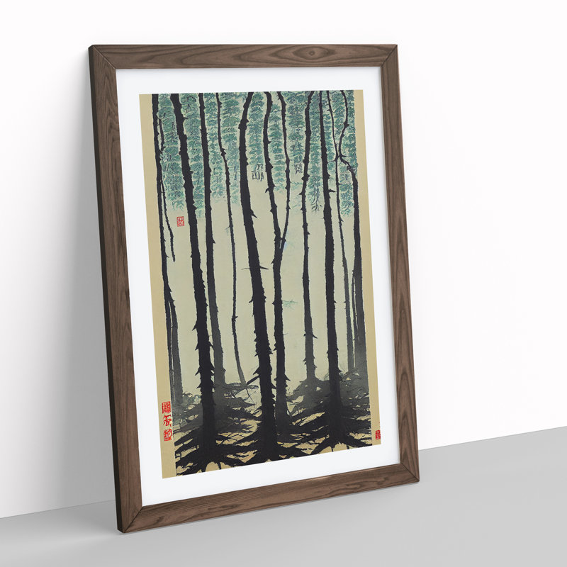 Japanese Forest - Single Picture Frame Print, 64cm H x 46cm W x 2cm D, Walnut