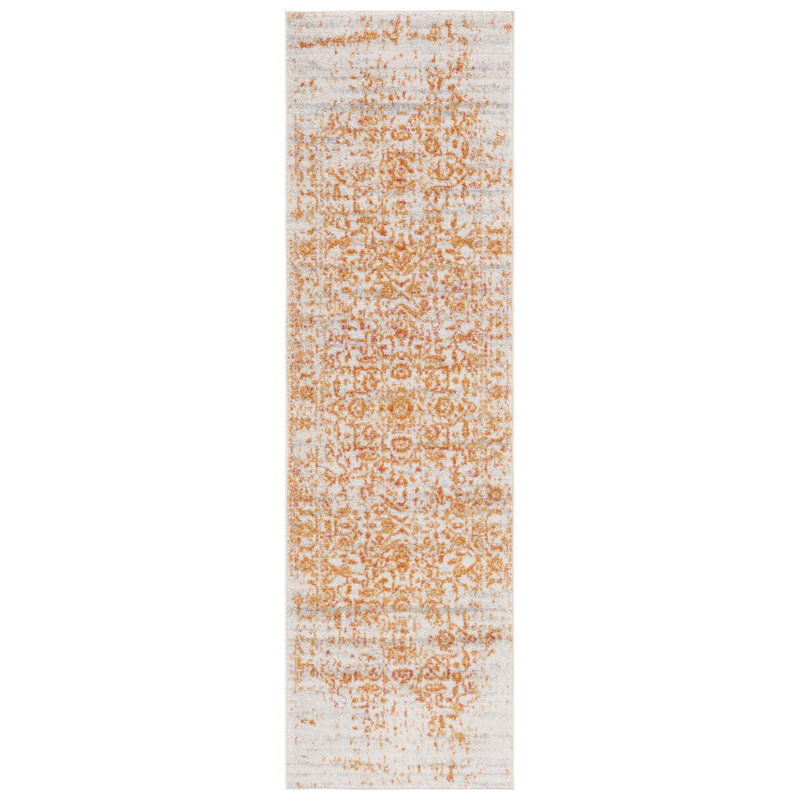 Felty Oriental Cream/Orange Area Rug, Runner 2'3" x 12'