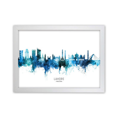 Lahore Pakistan Skyline Blue City Name by Michael Tompsett - Print