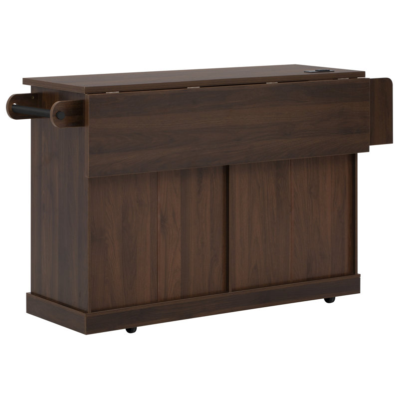 Îlot de cuisine 65 po avec rangement et abattant, chariot roulant sur roulettes avec porte en verre arquée, prise de courant, table pour îlot de cuisine avec 4 tiroirs, porte-épices et porte-serviettes