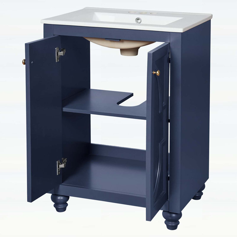 Modern Bathroom Vanity with Ornate Elliptical Motif,Soft-Close Hinges, Blue