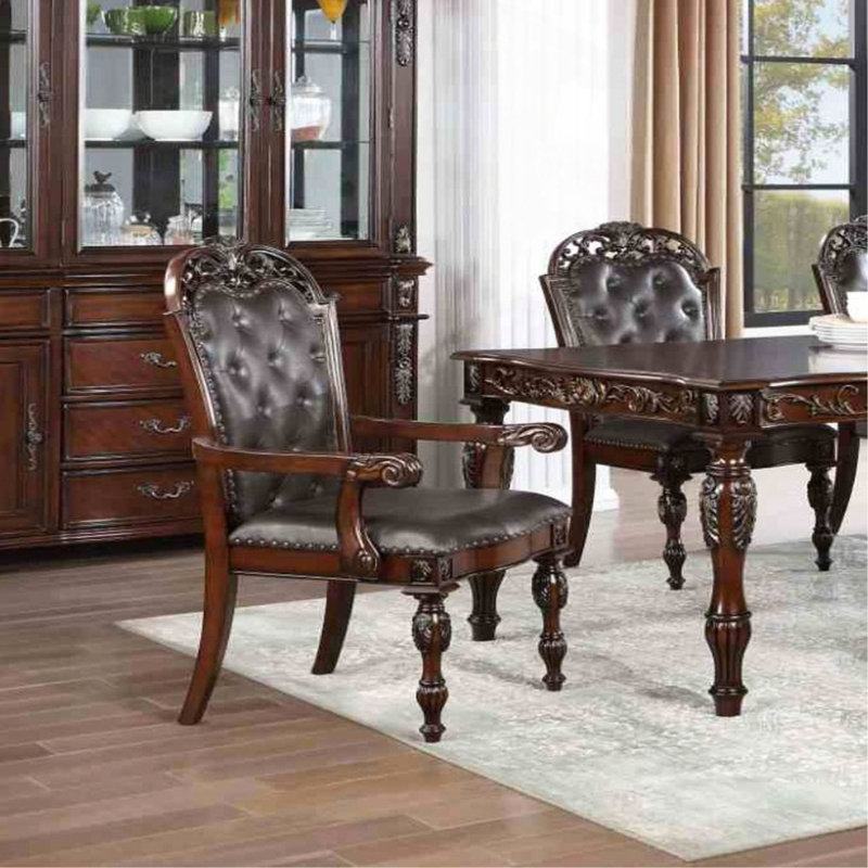Chaise de style traditionnel 2 pièces garniture cloutée capitonnée à dossier capitonné brun cerise et espresso