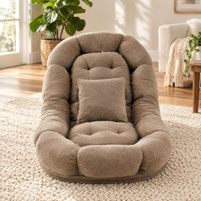 Chaise longue moderne en peluche pour intérieur avec coussin amovible, fauteuil inclinable réglable à 6 positions, chaise longue de sol/lit