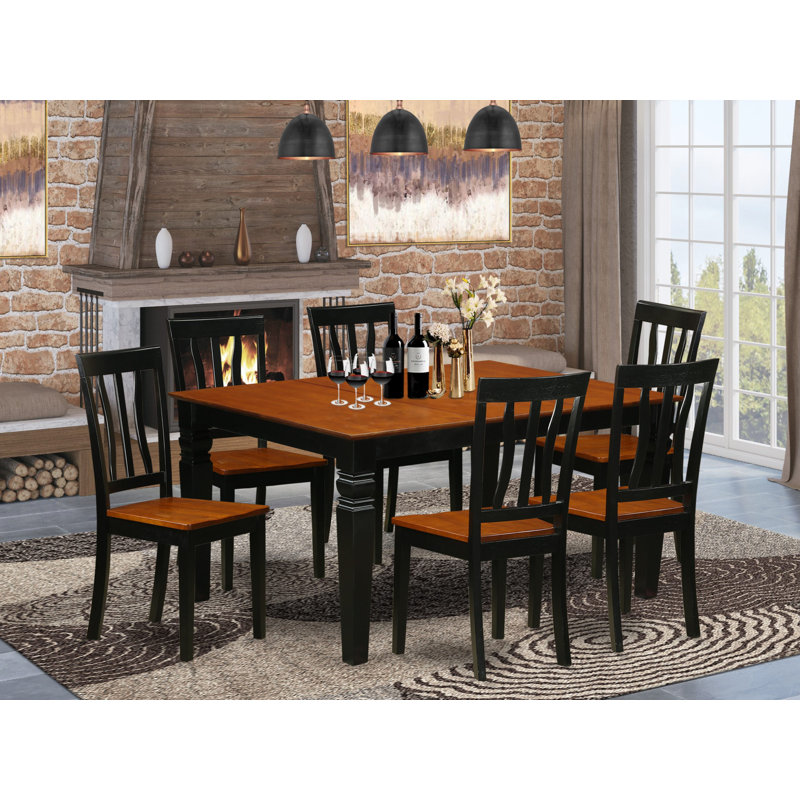 7 Piece Kitchen Table Set Consist of a Rectangle Dining Table with Butterfly Leaf and 6 Dining Room Chairs, Black & Cherry