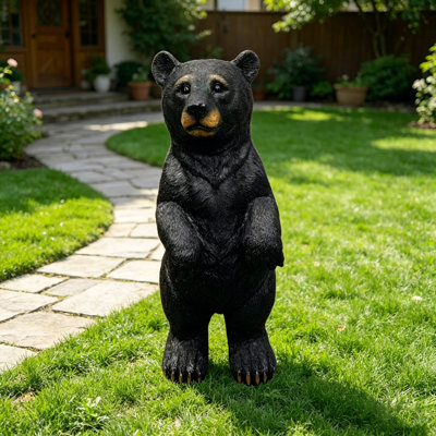 19.69" Weather Resistant Resin Standing Black Bear Statue, Realistic Bear Figurine Ornament, Rustic Cabin, Yard, Lawn, Patio & Outdoor Garden Decor