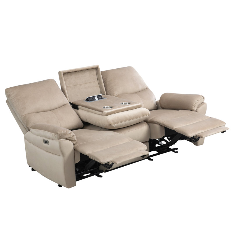 Canapé inclinable électrique inclinable avec table rabattable 78 po Chinenye, Suédine beige