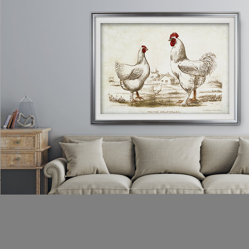 « poulet sketch ii », impression, Cadre doré, H 31 po x l 43 po x P 1,5 po, Blanc mat