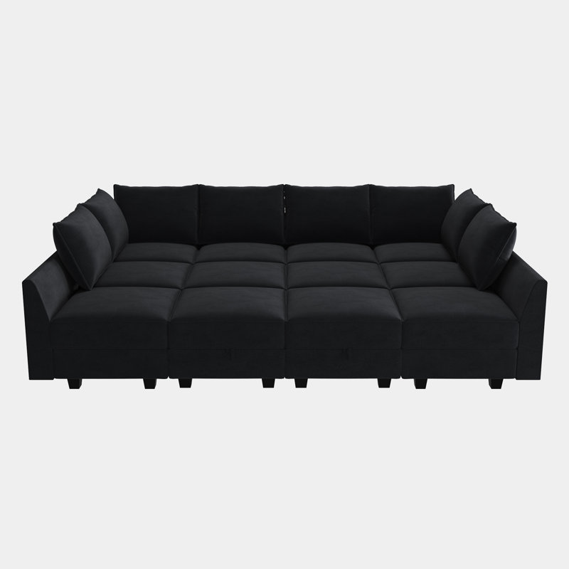 Kandle Upholstered Velvet Modular Sectional, Black Velvet