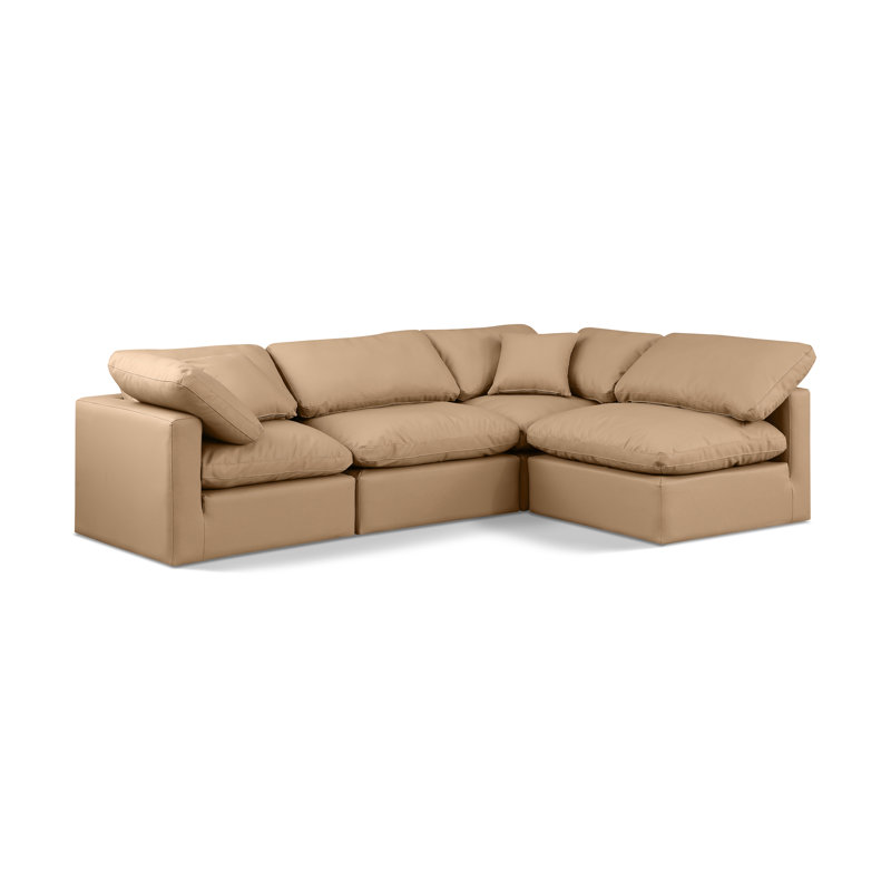 Itala Upholstered L-Shaped Sectional Reversible, Tan Vegan Leather