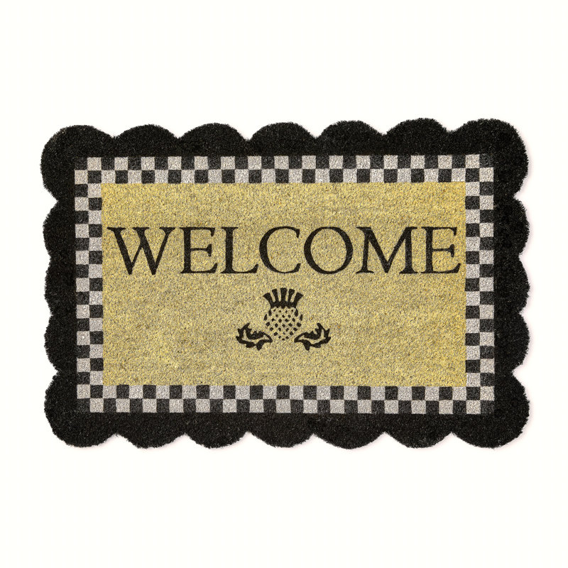 Red Scalloped Welcome Entrance Mat, Beige/Black