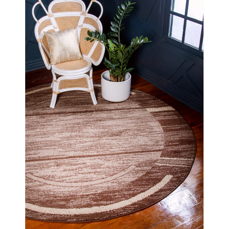 Tapis brun à motif abstrait Alair, Rond 3 pi 3 po