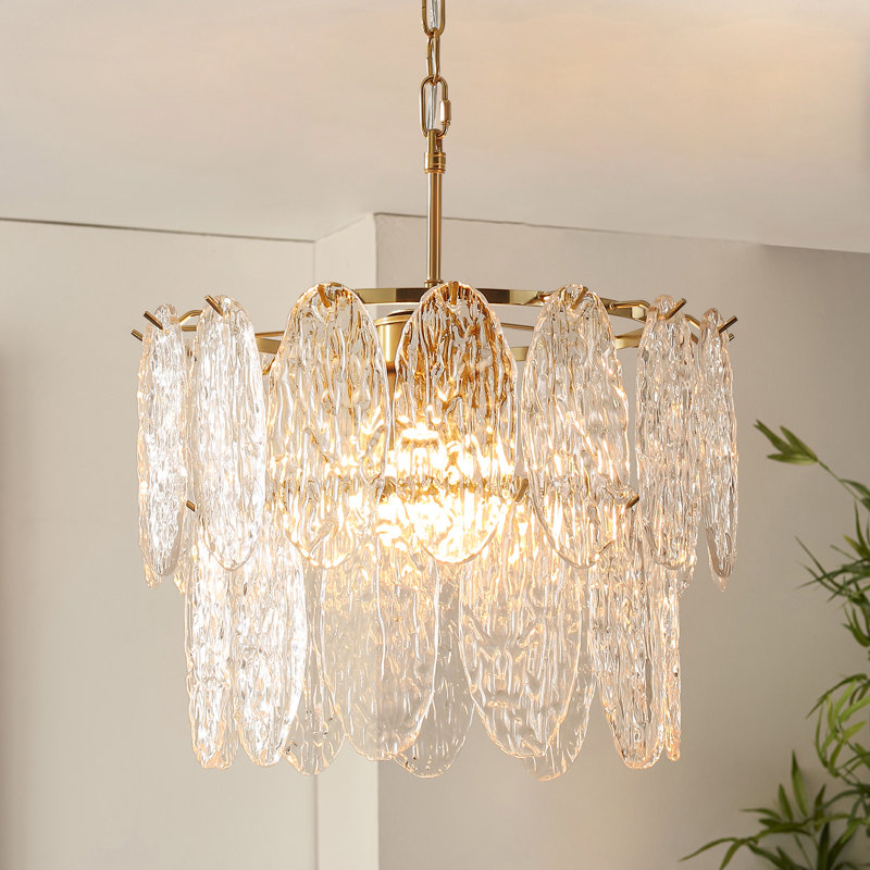 Lustre cylindrique à 2 niveaux avec couches et feuille de verre texturé transparent