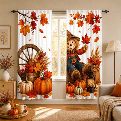 2Pcs Automne épouvantails de citrouilles épouvantails à feuilles d'érable, récolte d'automne de style campagnard filtrant la lumière pour le salon, la chambre à coucher, les rideaux de fenêtre de cuisine, le mur de décoration intérieure