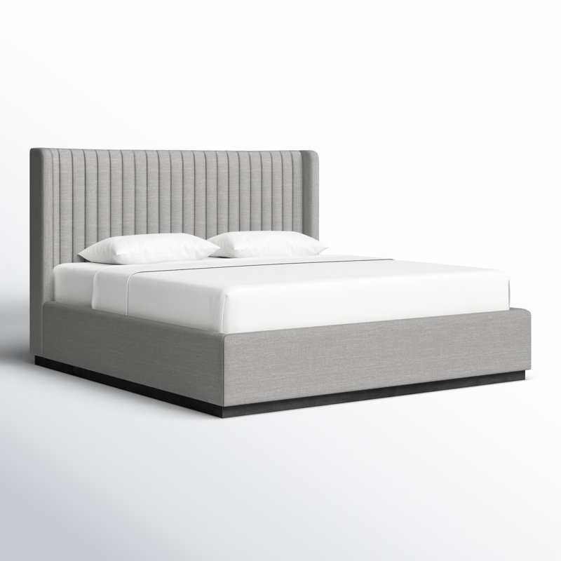 Lit à panneaux tapissier Chamblis, Très grand, Tissu texturé en lin gris
