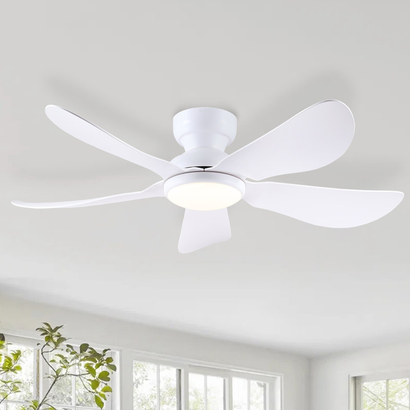 Ventilateur de plafond encastré à profil bas 32/36/46/52 po avec éclairage et télécommande, 46 po de largeur, Blanc