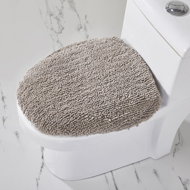 Beige Cotton Tufted Reversible Toilet Lid Cover 18" x 20"