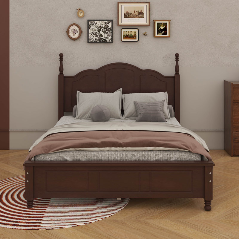 Retro-Style Wooden Platform Bed Frame – Equipped With Wooden Slat Support, Full, Dark Walnut