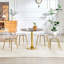 Ensemble de salle à manger 5 pièces Light Luxury avec table ronde en verre brun et 4 chaises en polyuréthane-130147598