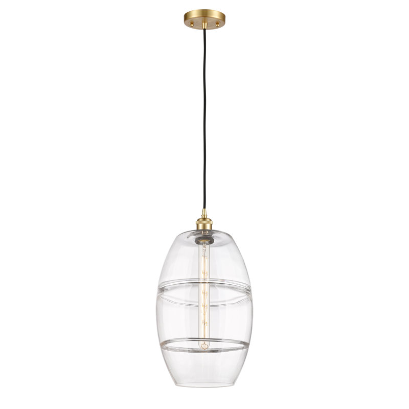 Luminaire suspendu 1 lumière Absalat, Transparent, H 18,5 po x l 10 po x P 10 po, Or satiné