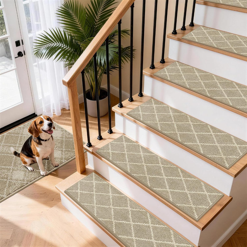 Tapis antidérapants pour marches d'escalier en bois, intérieur, ensemble de 15, beige