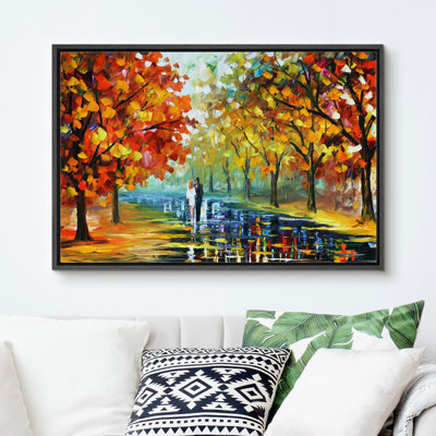 Impression de toile de paysage orange sur fond de feuilles de forêt d'automne orange pour le décor de chambre à coucher M03