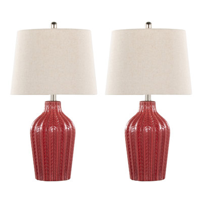 Ensemble de 2 lampes de table 23 po en céramique, lin naturel, rouge