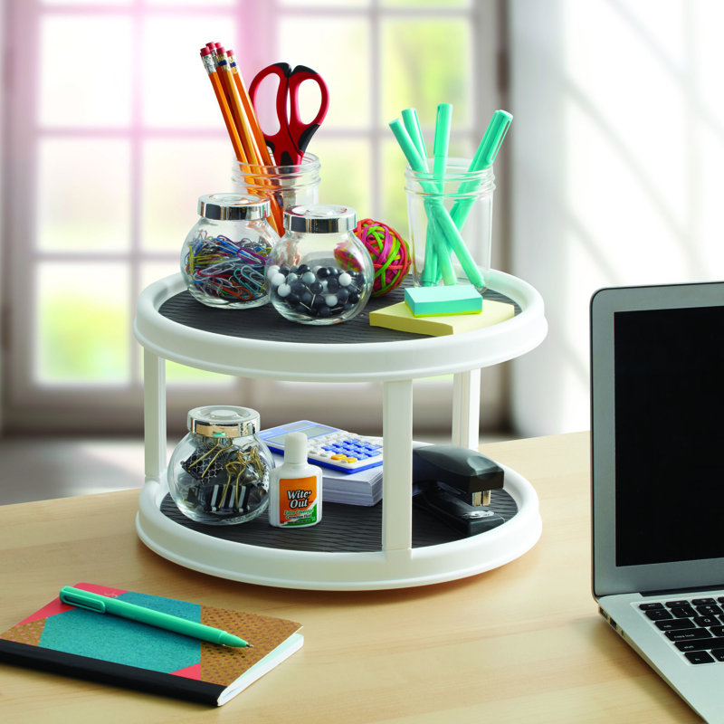 White and Gray 12-Inch 2-Tier Non-Skid Lazy Susan Turntable