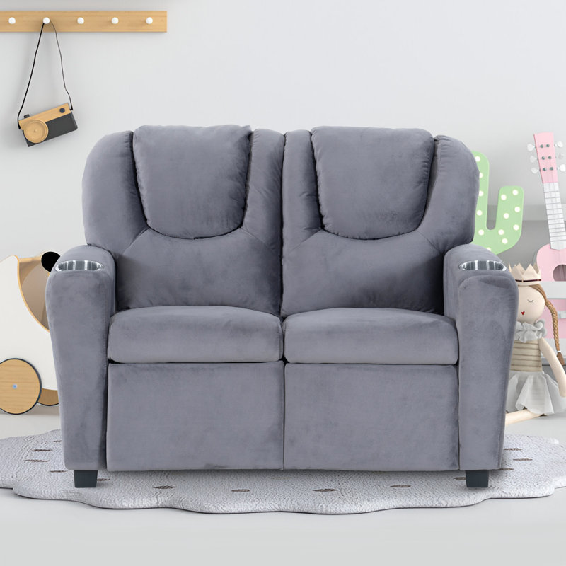 Kids Recliner Loveseat – Spacious Kids Couch and Toddler Chair with Cup Holders, Adjustable Footrest, and Push-Back Reclining
