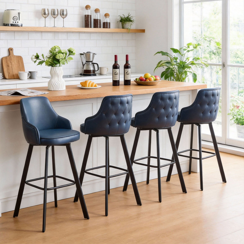 Tabourets de bar pivotants rembourrés à dossier haut (lot de 2), Bleu, 2, Tabouret de bar (siège d’une hauteur de 30 po)