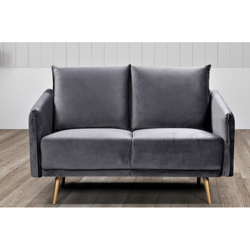 Funon 44.49" Velvet Square Arm Loveseat, Gray