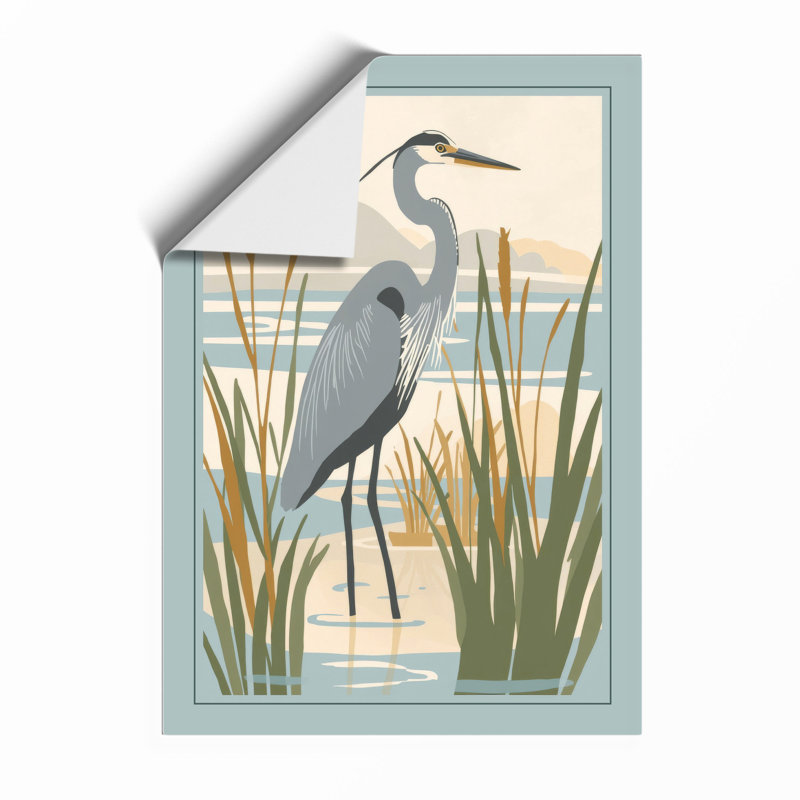 Heron in Shallow Water Coastal - Framed Print, A3 - 42.0 x 29.7 cm, Unframed