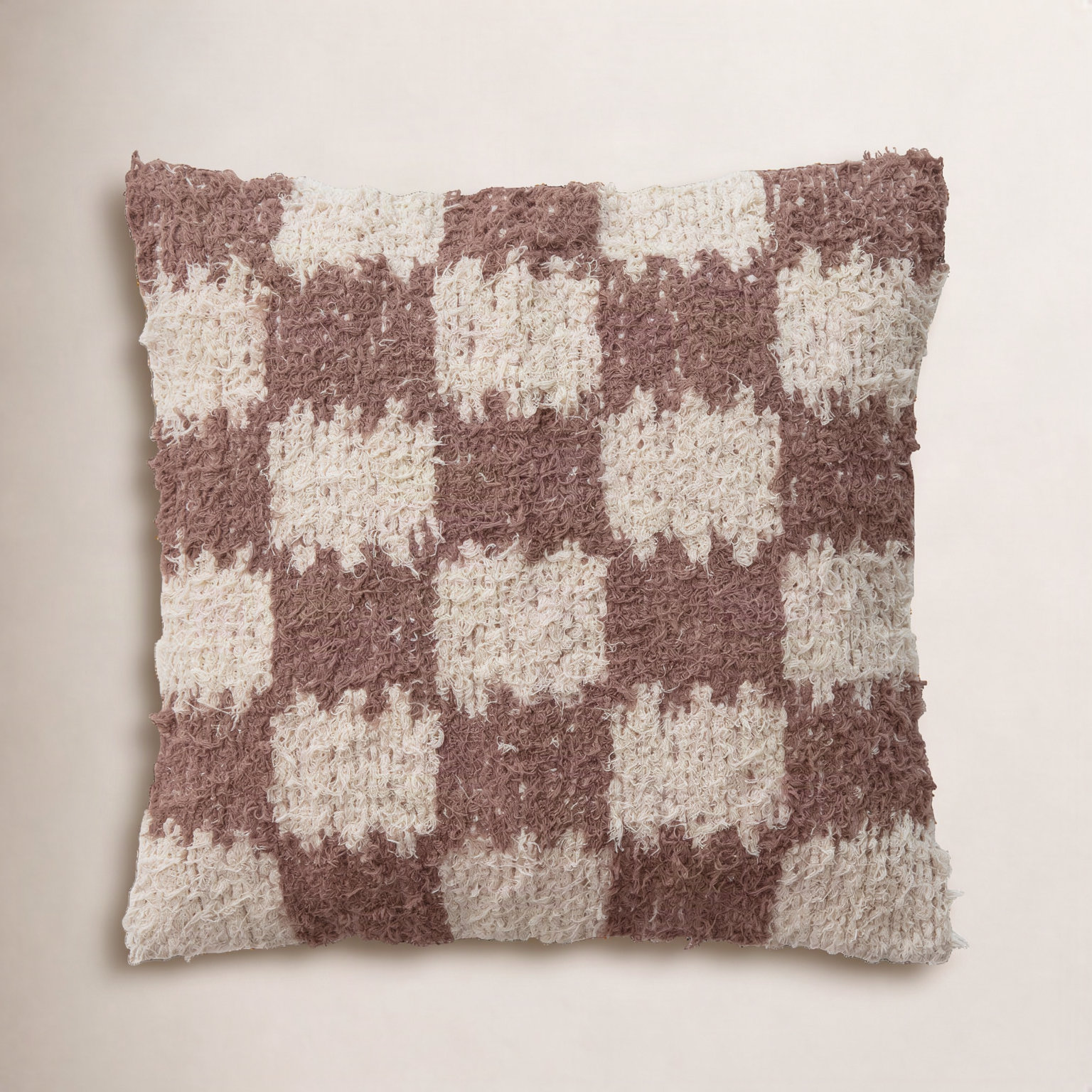 Woven Cotton Pillow With Check Pattern