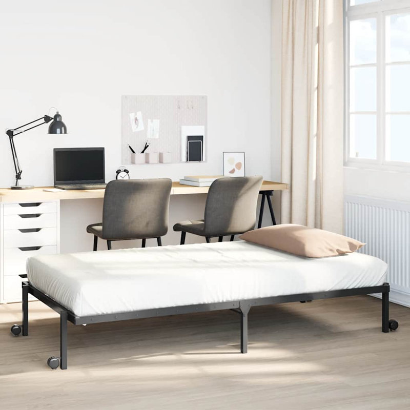 Bed Frame Without Mattress Foldable Steel, 111.5 x 225cm, Black
