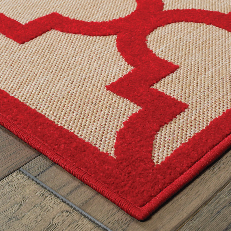 Tapis intérieur / extérieur sable / cerise tissé à la machine Laub, Rectangle 1 pi 10 po x 3 pi 3 po