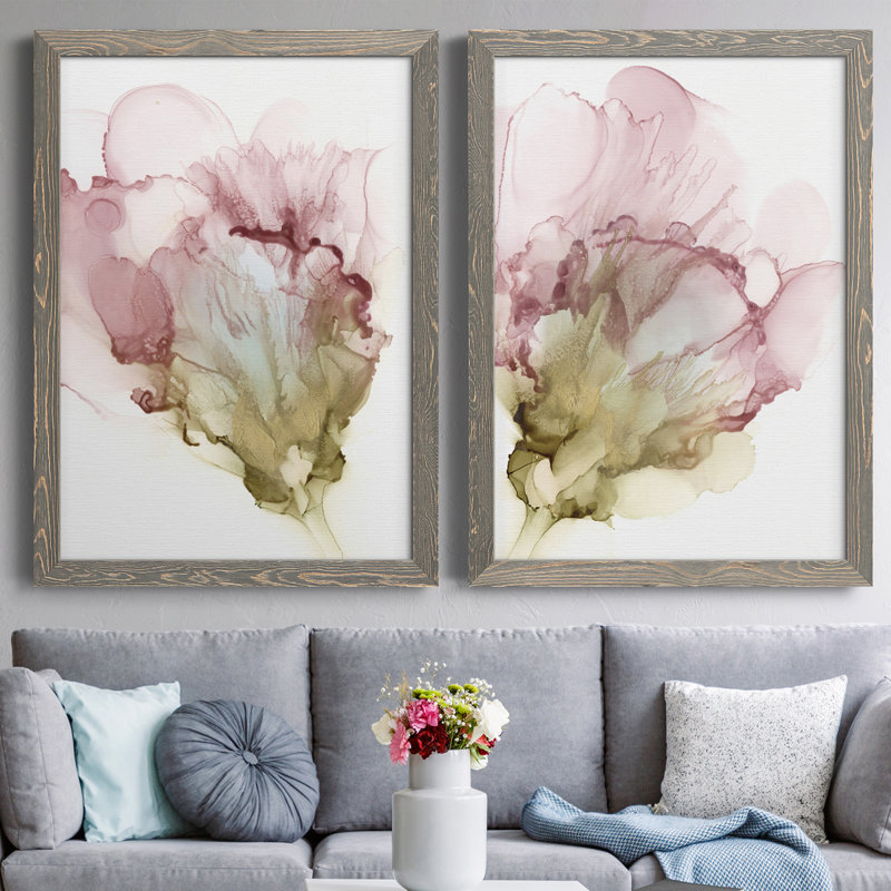 Floraison rose I, toile encadrée de qualité supérieure - prête à être accrochée, H 37,5 po x l 55 po x P 1,5 po