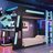 Twin Size Wooden Gaming Bunk Bed with Desk, Storage Shelves, USB Charging Port & Built-In LED Light,Black+Blue-1466601814-1466601810