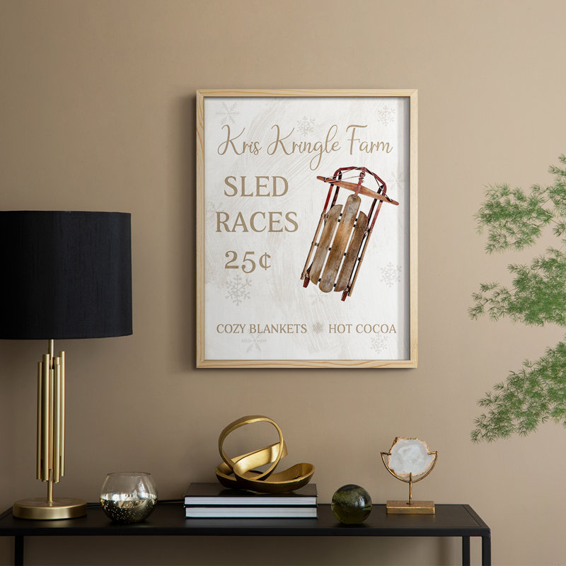 Sled Races Framed Print - Solid Wood, Natural, 21" H x 17" W