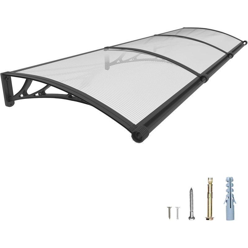 Large Drainage Grooves Window Awning Door Canopy 5mm Polycarbonate Hollow Panel Seamless One-Piece Curved Canopy for Porch Deck Patio Outdoor DIY Store Front Weatherproof Protection 40"D x 120" W Clear