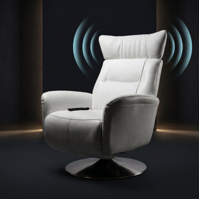 Eclipse White Italian Leather 320-Degree Swivel Audio-Enabled Power Recliner