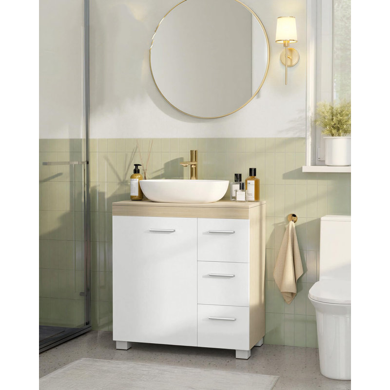 60cm Bathroom Vanity Base Only, Brown/White